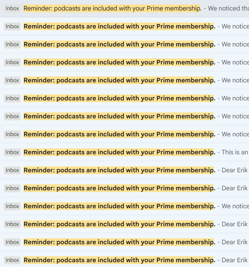 commentiquette's tweet photo. Did you guys know podcasts are included with your Prime membership? https://t.co/rmDZGcSxkb