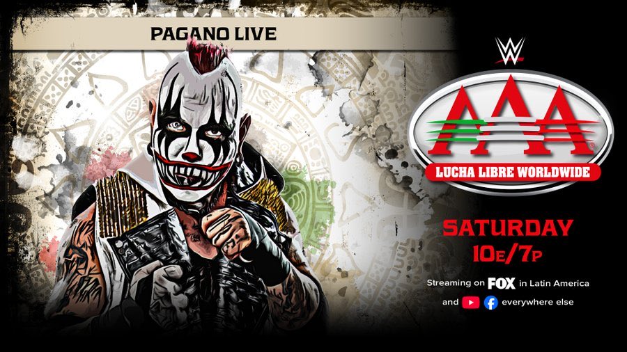 undertaker's tweet photo. Big night tonight for @luchalibreaaa! 

Pagano makes his first appearance since #AAATriplemania. 

Watch it tonight at 10e/7p on FOX in Latin America and on Facebook &amp; YouTube everywhere else. https://t.co/mbm1a4bWrA