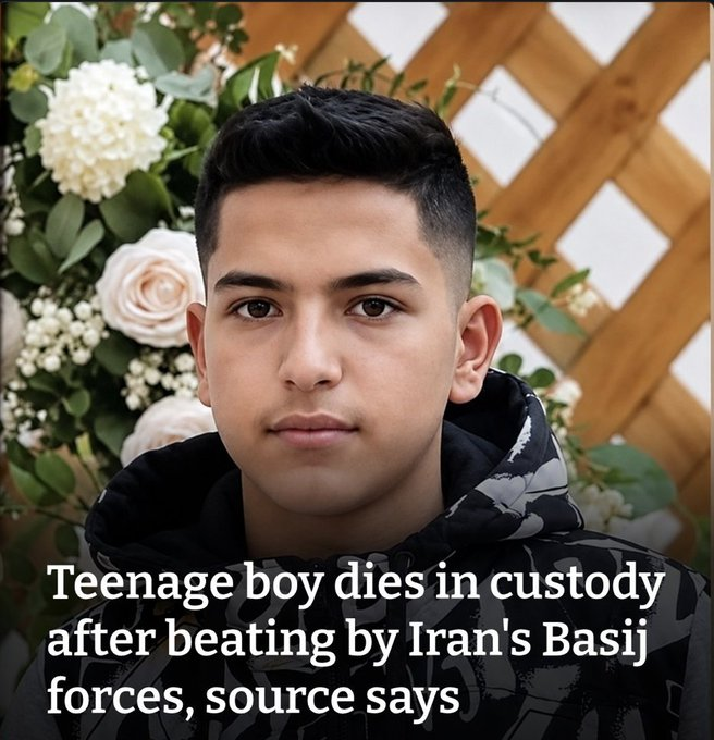 FreeInnocents's tweet photo. Omid Ghanouni was 17 years old.

He was arrested on October 5 2026 in Khansar. Basij forces severely beat him during his arrest. The following morning, while suffering intense abdominal pain, his father repeatedly begged officials to take him to hospital. 
The request was refused. 
Omid collapsed during questioning and died inside the courthouse less than 24 hours after his arrest. Medical staff later identified internal bleeding caused by blunt-force trauma.

A 17-year-old boy entered custody alive.

His family received his body the next day.
His name must not be buried with him. 
The circumstances of Omid Ghanouni's death demand international attention and accountability.

@UNHumanRights @UN_SPExperts @amnesty @hrw

#OmidGhanouni
