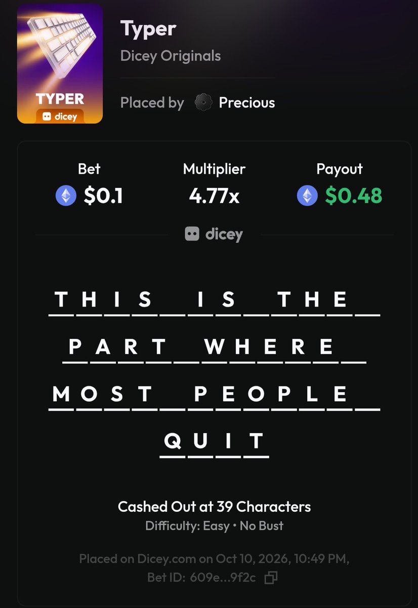 Muosanyach92107's tweet photo. THIS IS THE PART MOST PEOPLE QUIT
Username - Precious
#PlayTYPER
#StayDicey https://t.co/fqVOtcaApX