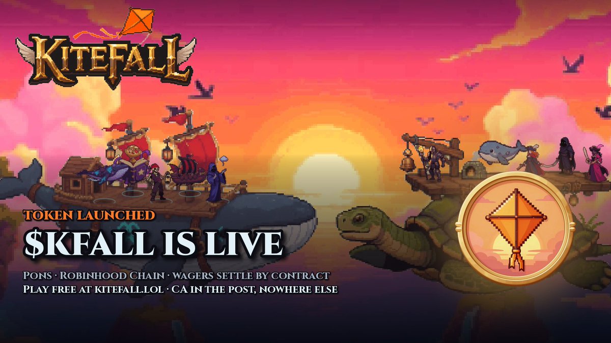 Kitefallgame's tweet photo. $KFALL is live on Robinhood Chain

CA: 0xeC2f23f0a988224F3C9F8ef519D1e5292716E2C9

Card duels on flying beasts, free in your browser. Wagers settle by contract.
https://t.co/pXrZi9V0nO

This is the only address. Anything else isn't mine

Allow me 5-10 mins to wire the CA everywhere

$KFALL $ETH #RobinhoodChain #indiegame