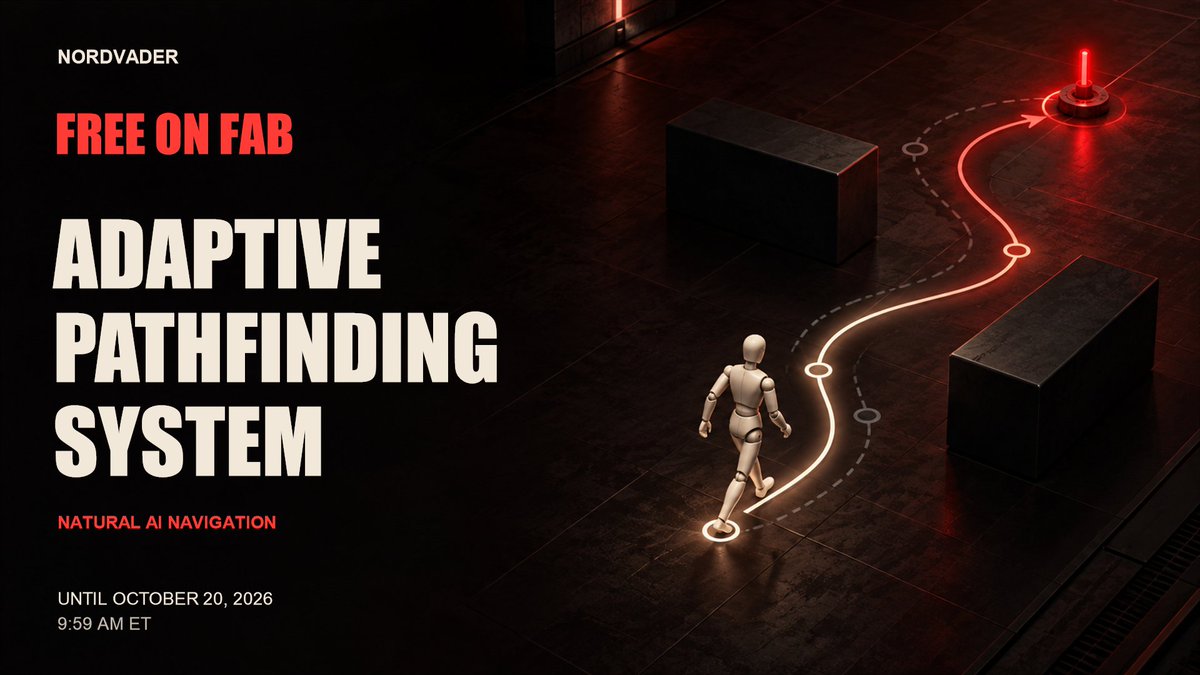 NordVader's tweet photo. Our Adaptive Pathfinding System is FREE on Fab.

Keep your usual Move To. Shape each AI's route with curves and Lane Offset.

Claim it by Oct 20, 2026 at 9:59 AM ET:
https://t.co/8XHB8oGoTY

#UnrealEngine #GameDev #FAB https://t.co/zmQqxNByxg