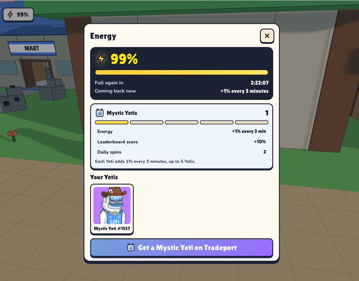 bitblox_'s tweet photo. Instead of launching our own NFT collection, we have decided to fully embrace Mystic Yetis, @lofitheyeti NFTs.

Yeti’s are the only way to recharge your energy before the daily reset.
Each Yeti you hold recharges your energy 1% every 3 minutes, capped at 5%. 
Holding a yeti yields a 10% bonus on your leaderboards xp score.

We have 3 more uses for Yetis to announce that are even more important than the above.