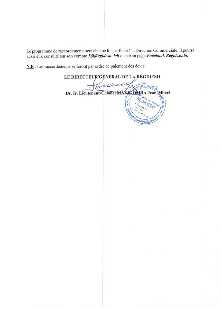 Regideso_bdi's tweet photo. Les raccordements électriques se poursuivent dans la ville de Bujumbura. Pour la semaine du 12/10au 16/10/2026, le programme de raccordement des clients suivant l'ordre de paiement dans les communes de NTAHANGWA, MUGERE et MUKAZA se fera suivant le calendrier ci-après : https://t.co/ANSEVs12R9