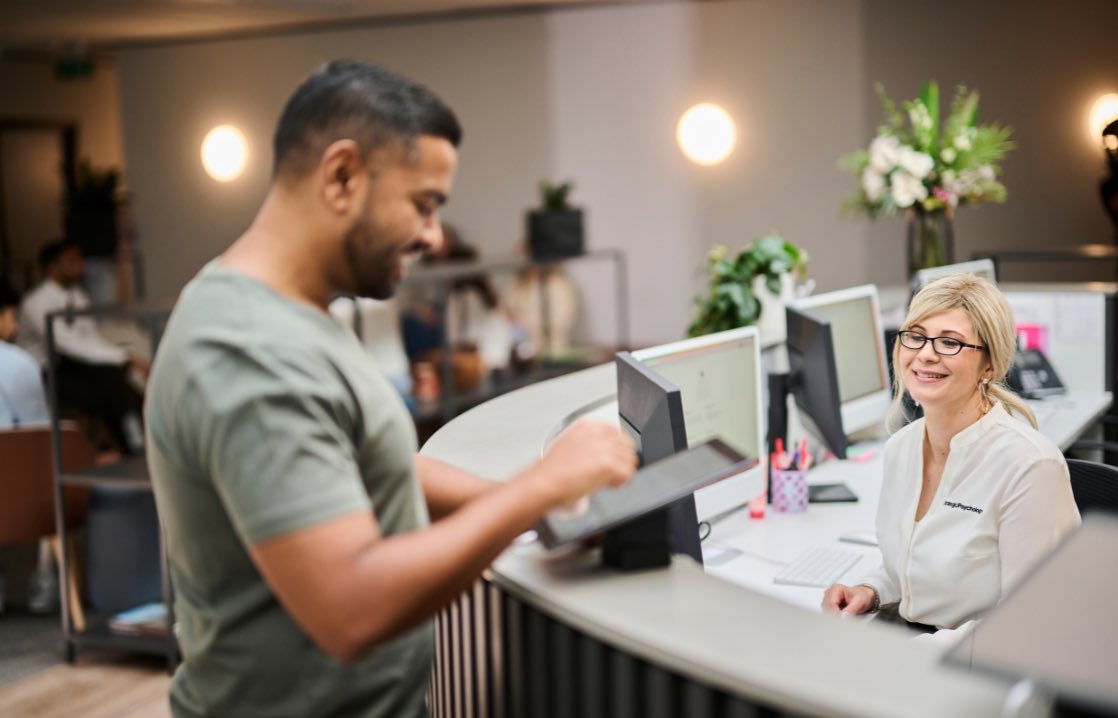 StratPsychCBR's tweet photo. Arriving for your appointment at Strategic Psychology? Check in your way. Use one of our iPads for a quick, self-guided check-in, or say hello to our friendly front desk team, who are always happy to help. Either way, we’ll get you settled. #StrategicPsychology https://t.co/tFhkMVIrbQ