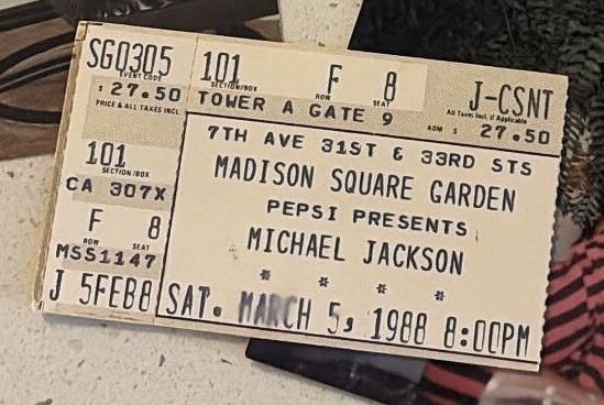 daniellemb's tweet photo. found a box some of my late mom’s things today. Not her seeing Michael Jackson for $27.50 w/ taxes at MSG. WILD!!! 😂

Now I really want to go to a concert there and sit in that exact seat to honor her 🥹 https://t.co/fi06BkIhrH