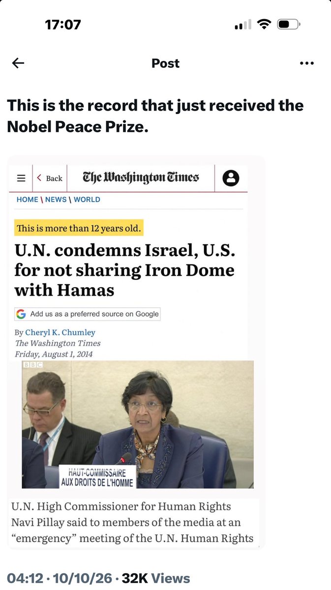 reinharz89974's tweet photo. THE U.N. IS A JOKE AS WELL AS NAVI PILLAY RECEIVING THE NOBEL PEACE PRIZE!! https://t.co/SvwlpB1xts