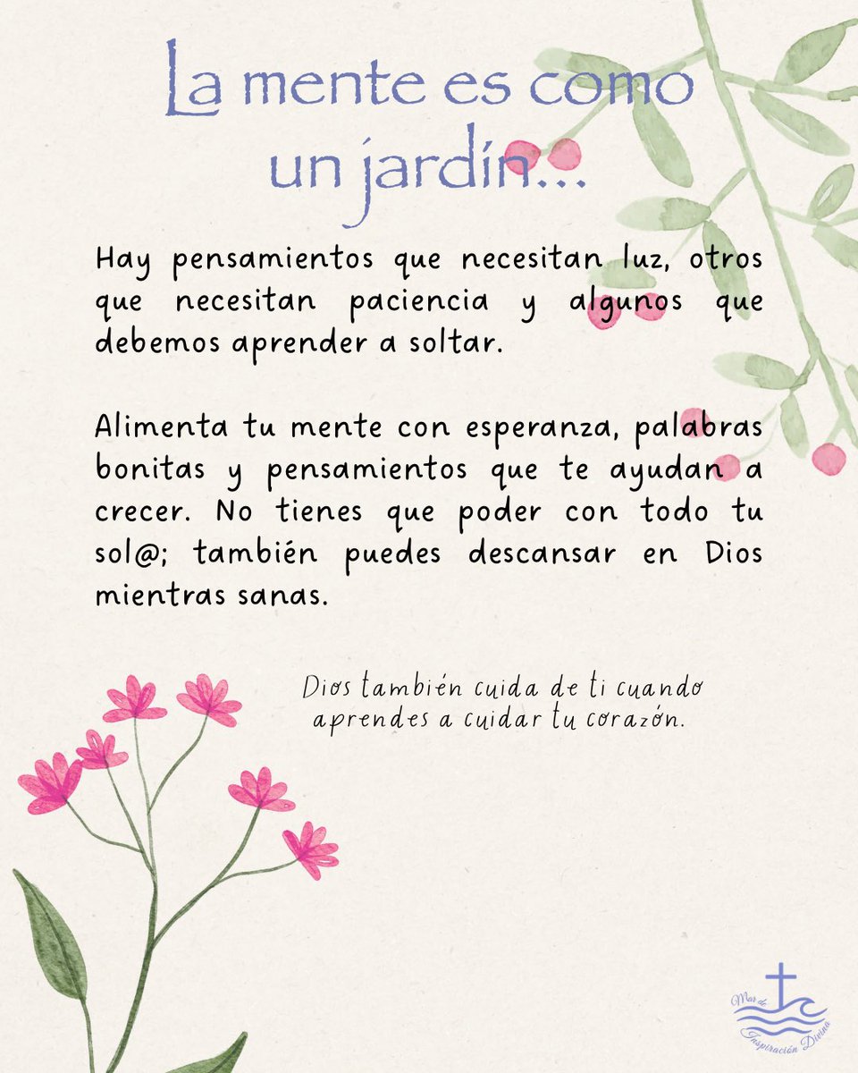 mar_deInsDivina's tweet photo. 🌷🤍 Está bien no estar bien. Está bien sentir, llorar, pedir ayuda y tomarte tu tiempo para sanar.
Así como las flores necesitan cuidado para florecer, nuestra mente también necesita amor, paciencia y atención. 🌿
Dios te acompaña en cada proceso.✨
#DíaMundialDeLaSaludMental https://t.co/kL5QoxGbKD
