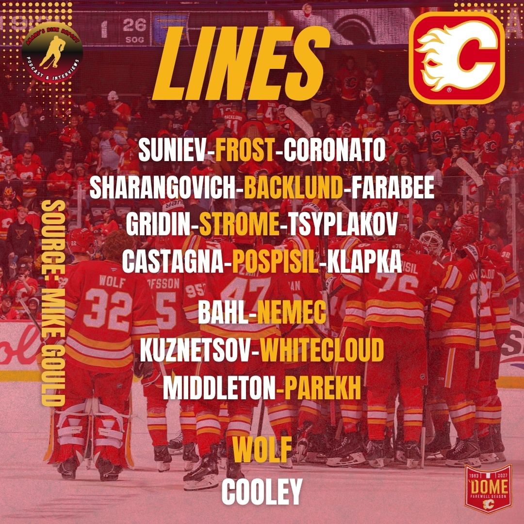 CGY_Anand's tweet photo. FLAMES GAMEDAY!!

The Flames (0-4-0) are back at the 'Dome to wrap up a short homestand as they host the Ducks (3-1-0). 

Game Notes:
 - No Honzek available tonight. 
- Dustin Wolf gets the nod. 

#Flames #NHL #hockey #FlyTogether https://t.co/mmJJziylDx