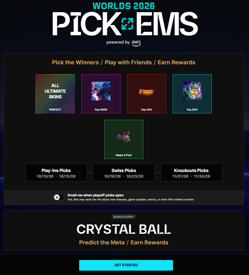 Sheep_Esports's tweet photo. Riot Games’ Worlds 2026 Pick’Ems &amp; Crystal Ball are now open! 🌎🎲

Choose which team will advance from the Play-In Stage to the Swiss Stage!

Submissions close on October 15th. https://t.co/WHv0uA6bR1