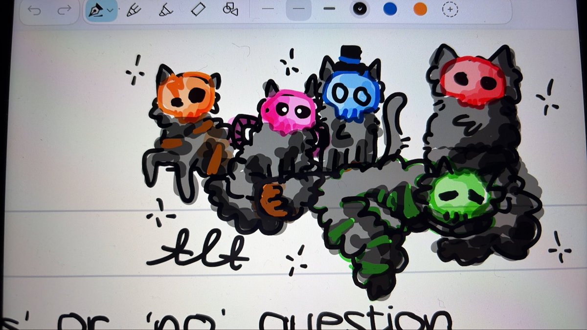 01jurin's tweet photo. @TonmoyWontSTHU ITS MY FAVOURITE THING TO DO i doodled them all as cats in my uni lecture the other day (can you tell i pay attention in my lectures) https://t.co/U0eMNTsLyJ