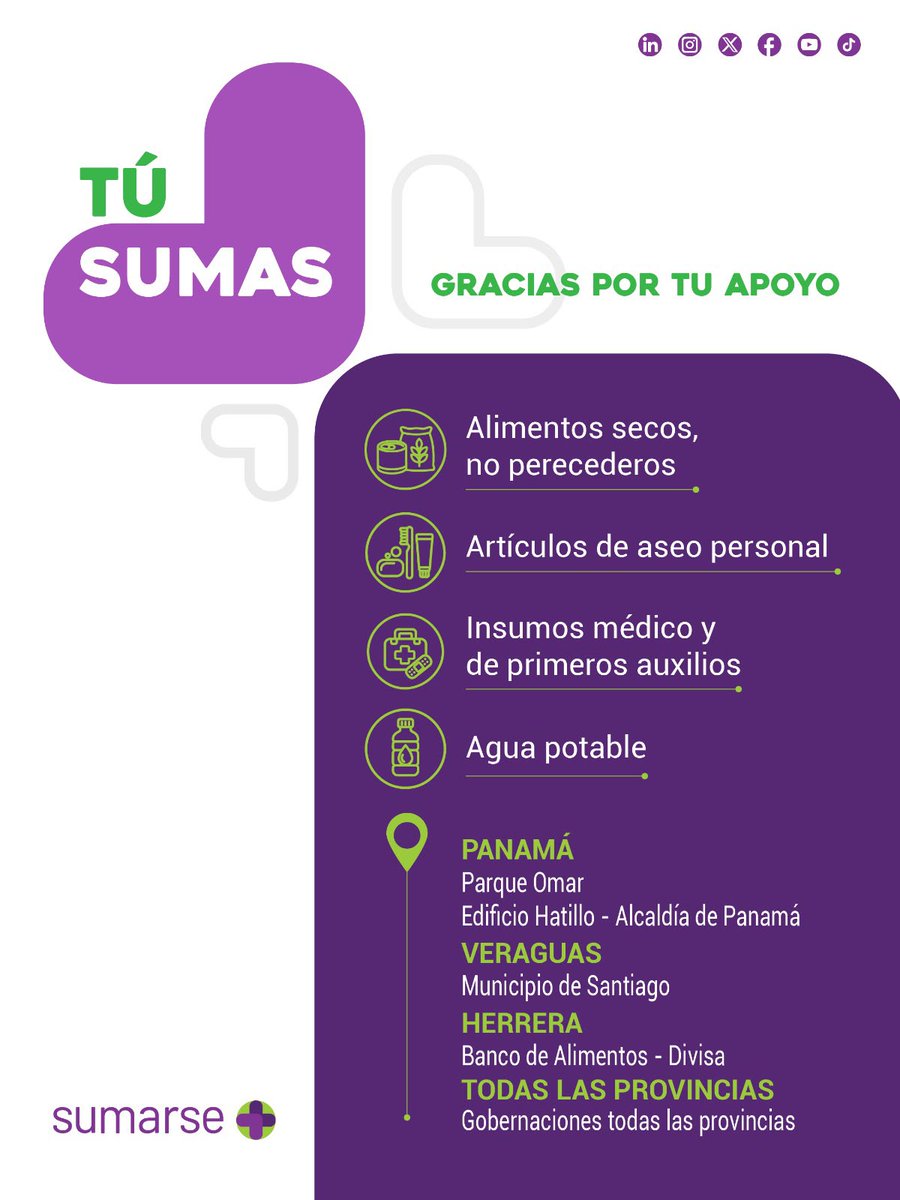 Sumarse's tweet photo. Desde Sumarse invitamos a nuestra membresía a contribuir con donaciones para las personas afectadas por el sismo. Compartimos una lista de insumos útiles:
🥫 Alimentos secos
💧 Agua potable embotellada y sellada
🧼 Artículos de aseo 
🩹 Insumos médicos y de primeros auxilios https://t.co/L5YeiNv4nK