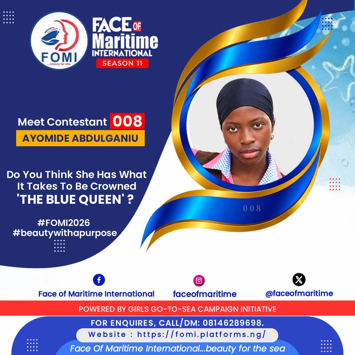 FaceOfMaritime's tweet photo. Do you think she deserves to wear the prestigious FOMI Crown? 
Tell us what you know about her!

#fomi2026 #thebluequeenedition #beautywithapurpose @q7parisskincare https://t.co/IGWhtEM7e7