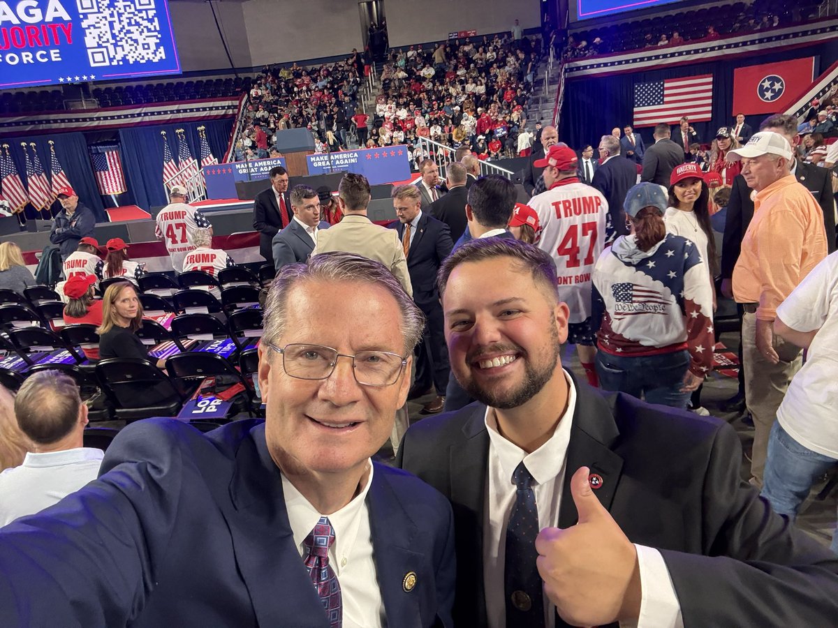 KDCodyTN's tweet photo. It was an honor to represent our District as a special guest at President Trump's Republican Rally in Clarksville! So many Tennessee patriots attended this event in the middle of a hurricane to energize Republicans across our state & the rest of the nation.

We are UNITED as Republicans to keep our state red and our heritage conservative. Thank you for visiting the greatest state in the Union, Mr. President, and I'm honored to be your endorsed nominee in this race. 🇺🇸 

"America is for those who love it. America is not for those who hate it." -President Donald J. Trump
#VoteKennyCody2026 #EnergyAndEffort #VoteRed