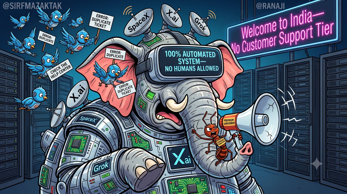 arya_raushni's tweet photo. Excited for @ElonMusk's grand visit to India! While you build the world’s largest Colossus supercluster and launch massive rockets, maybe you can spare a moment to figure out why your premium, verified legacy subscribers are locked out by a basic MFA loop.
It is brilliant corporate satire to see paying users shuffled like a deck of cards between @SpaceX, @spacexai, and X. You have perfectly engineered a shell game of separate entities where everyone shares the data pipeline, but absolutely nobody owns the customer support.
A massive round of applause for the designated Grievance Officer who handles these statutory complaints with the speed of dial-up internet. Relying on automated bot routing to handle structural backend database errors really showcases that world-class operational competence.
You might think your multi-billion dollar tech umbrella makes you an untouchable elephant in the market, but even a giant collapses when a tiny ant enters the trunk. Technology is completely useless if your early supporters walk away because you refuse to deploy basic human care.
#RANAJI #SIRFMAZAK #StarlinkIndia #GrokSupport