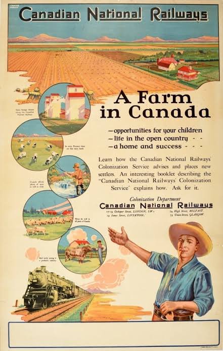 mahtowin1's tweet photo. Gee, this sounds just like all the old ads inviting white settlers to homestead on stolen Native lands. https://t.co/KTuLPrg5hh