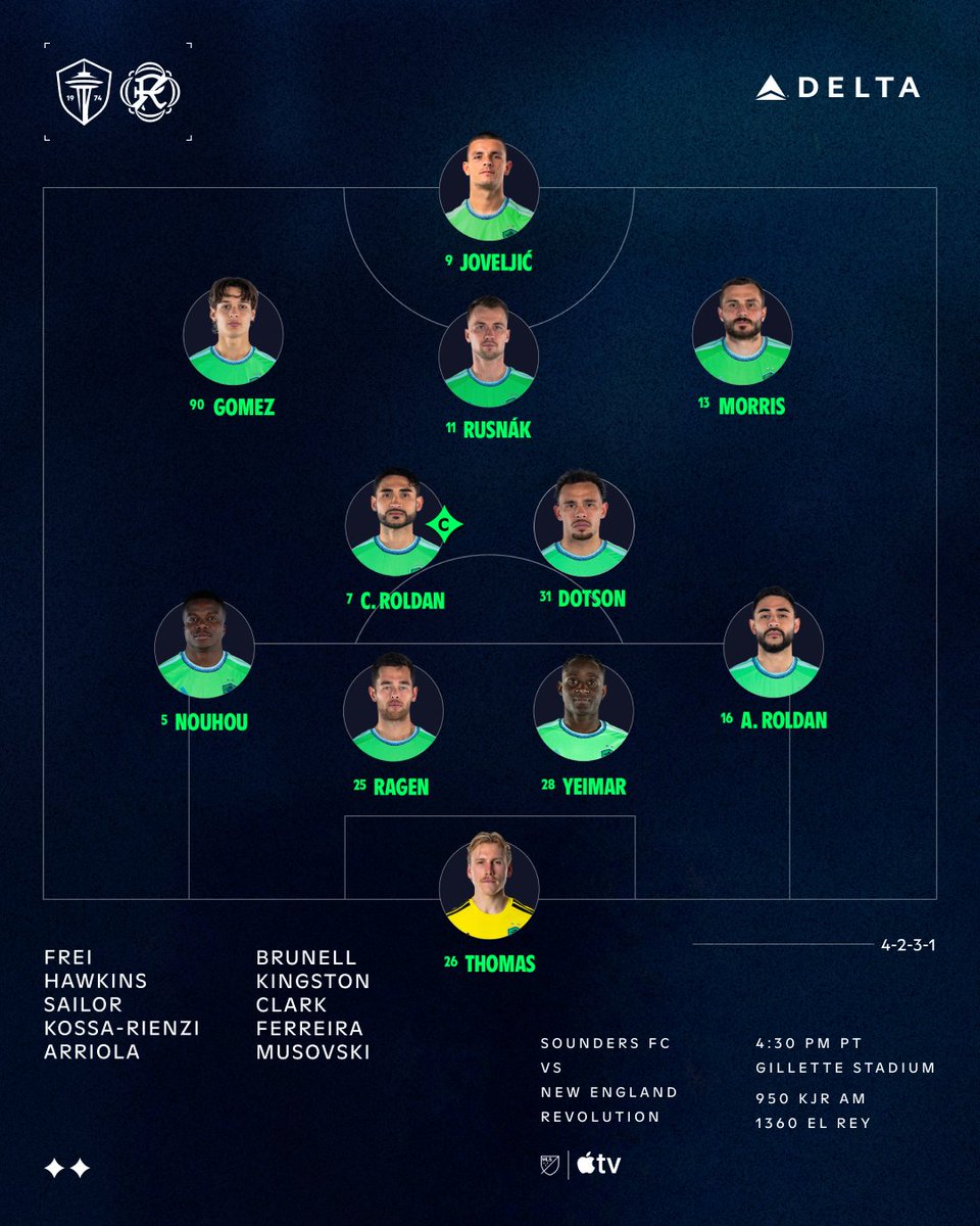 SoundersFC's tweet photo. Our @Delta Starting XI for #NEvSEA 🫡

📰: https://t.co/WO4Sm1Wfuz https://t.co/1oCaKLUcnY