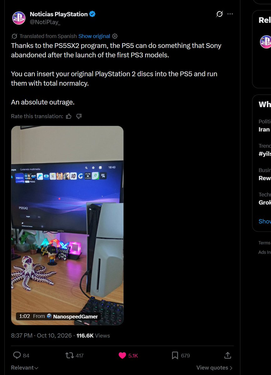real_klea's tweet photo. PS5SX2 is literally everywhere rn… TikTok, YouTube, X, millions of views. People are tired of Sony pushing subscriptions when they already own the games. Now an open-source dev is bringing PS2 games to PS5 with free software. $PS5SX2 ... DYOR, but this is a gem. https://t.co/1xeSz58ScU