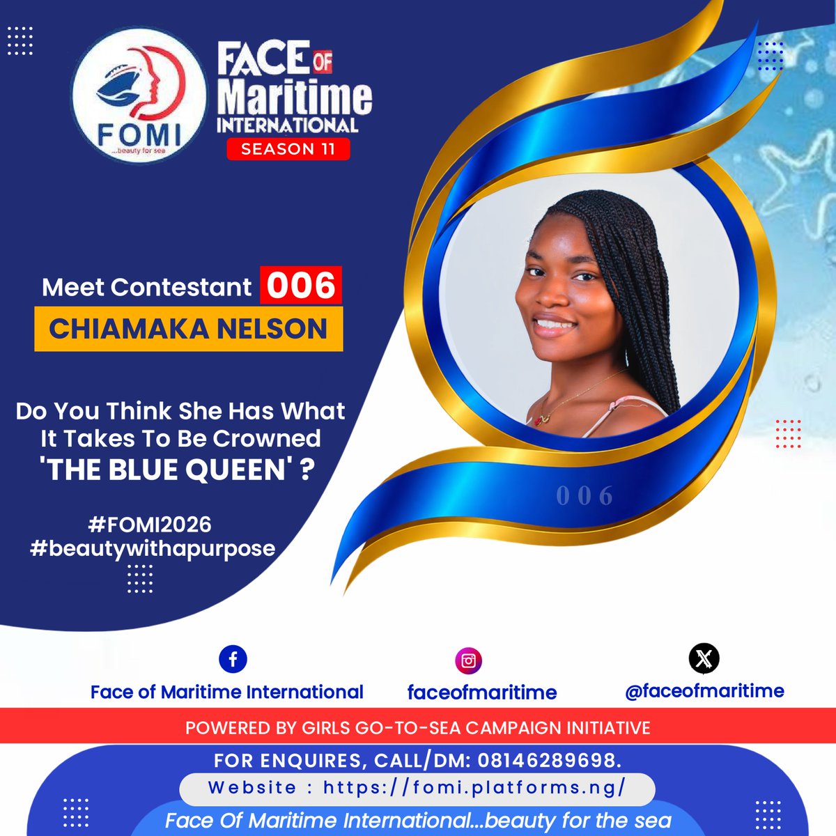 FaceOfMaritime's tweet photo. Do you think she deserves to wear the prestigious FOMI Crown? 
Tell us what you know about her!

#fomi2026 #thebluequeenedition #beautywithapurpose @q7parisskincare https://t.co/bOx0Isb912