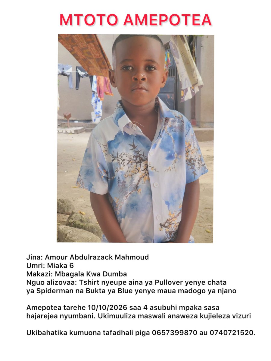 hamzaofisho's tweet photo. Mtoto amepotea, naomba msaada wako wa kumtafuta kwa kushare post hii 🙏🏽 https://t.co/TAU16NOYlY