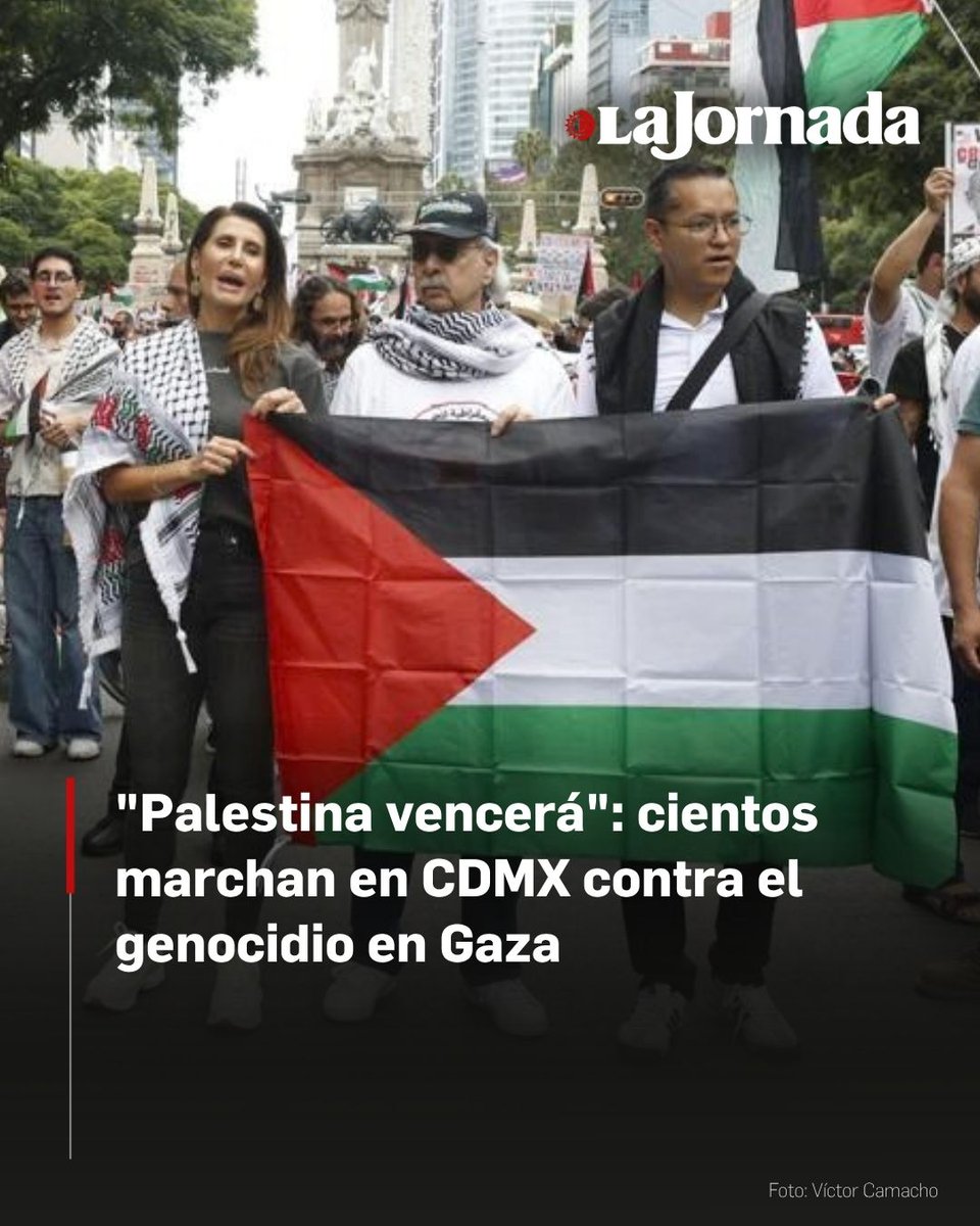 lajornadaonline's tweet photo. “Marchamos en contra de la barbarie y de los caprichos de la ignorancia. Marchamos a favor del sentido común”, afirmó la embajadora de Palestina en México, Nadya Rasheed, ante cientos de manifestantes que recorrieron la tarde de este sábado Paseo de la Reforma para demandar un alto al fuego inmediato en la franja de Gaza.

La diplomática encabezó la movilización junto con una familia exiliada de Gaza y organizaciones mexicanas de judíos antisionistas.

Entérate de más aquí:

https://t.co/pZFnxVozXi
