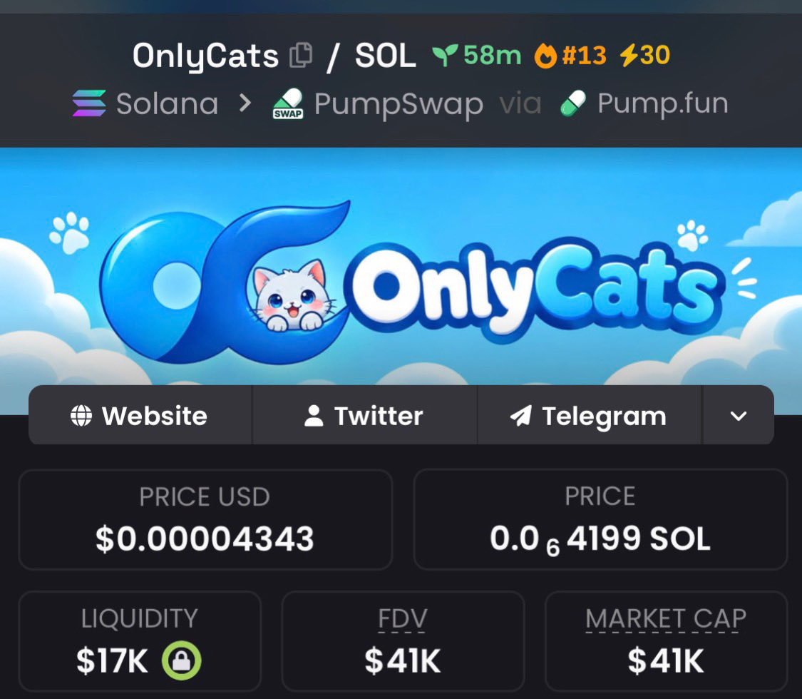 zack_zeus1's tweet photo. I put the spotlight on #Onlycats when it hit a standout $41k market cap, exclusively for my Telegram community.

#CryptoPump #Crypto #Altseason #Solana #AltcoinAlert https://t.co/LfOvxD2exX
