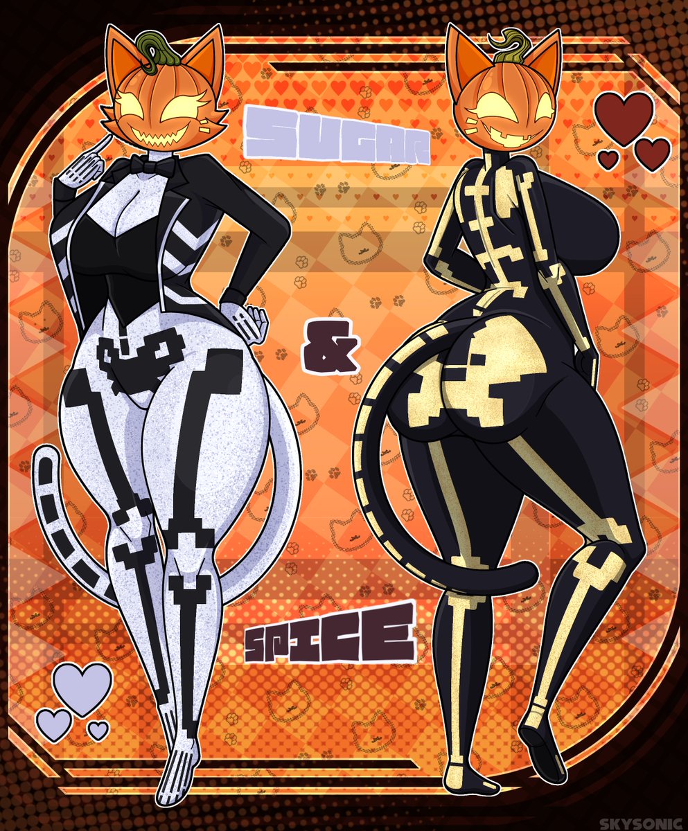 SkySonic_'s tweet photo. [Sugar &amp; Spice!! Double The Pumpkin Cat Gals, The Better! 🎃🐱🧡]
I'm really glad on how both of them turned out and that it looks way better than the first time I drew her!

#FortniteArt #Fortnite #fortnitemares https://t.co/uateGeGHTn