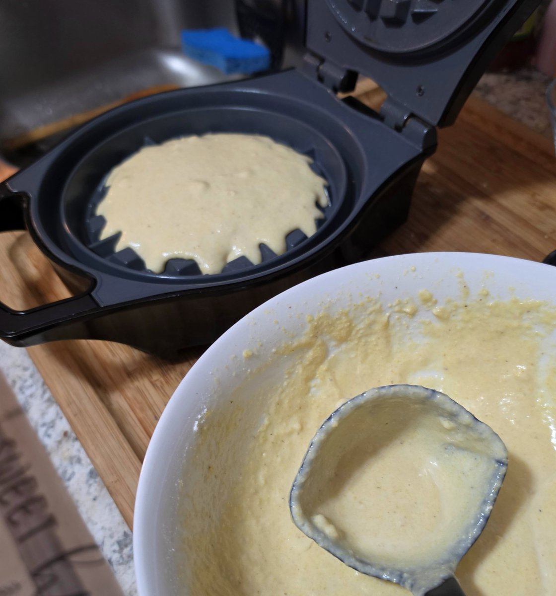 Hey_Brian's tweet photo. Nothing in the rulebook that says you can't put your cornbread batter in the wafflemaker https://t.co/mXkW3L6CuH
