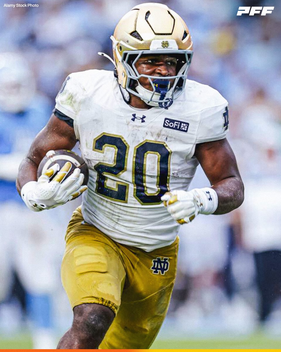 PFF_College's tweet photo. Notre Dame Freshman RB Jonaz Walton | Week 6 vs Stanford:

☘️ 15 Touches
☘️ 209 Total Yards
☘️ 2 Touchdowns

@NDFootball https://t.co/aoOgFb9yg7