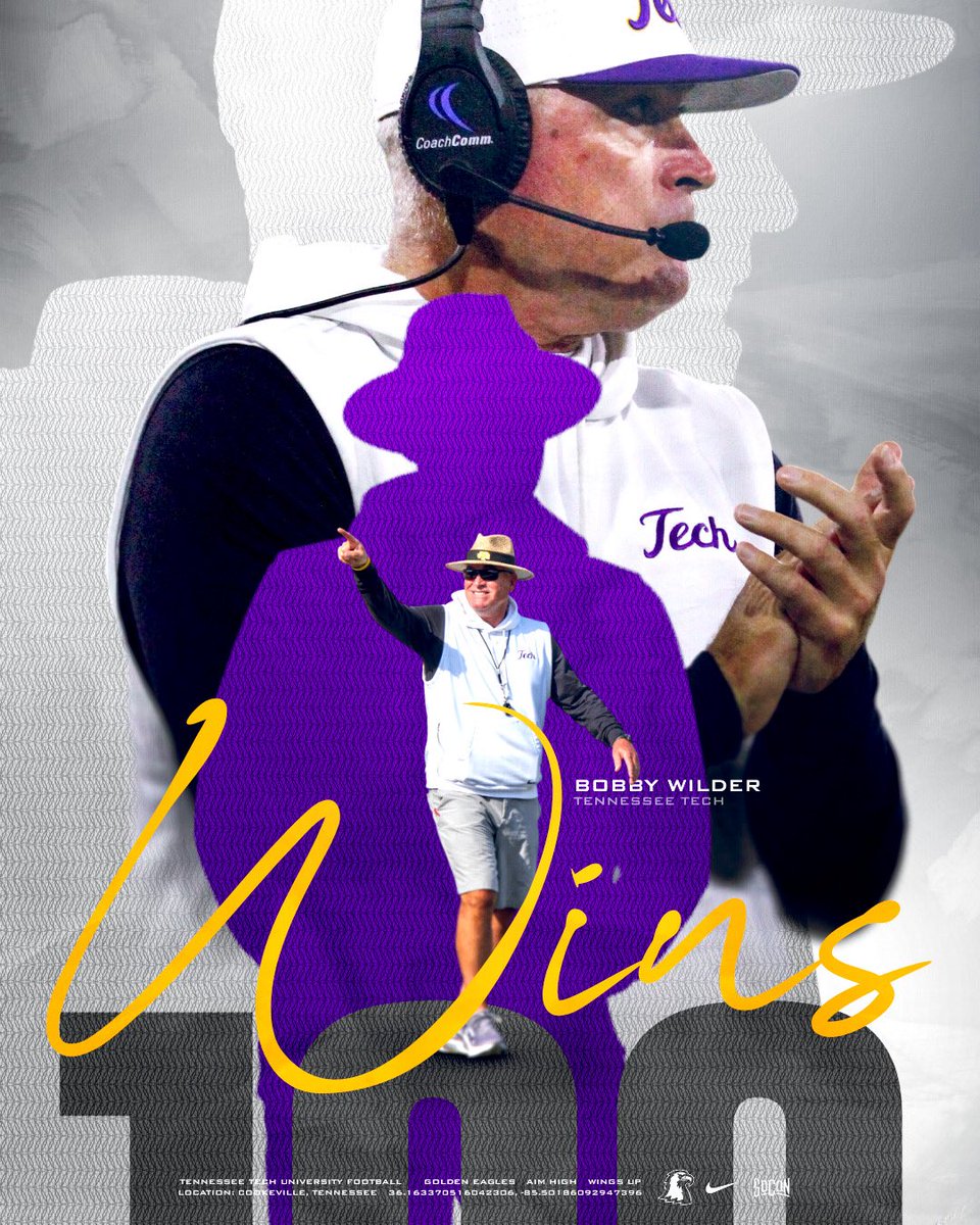 TNTechFootball's tweet photo. Congratulations to our Head Coach Bobby Wilder on 100 career wins ‼️

#AimHigher | #WingsUp https://t.co/odhKLN4yCE