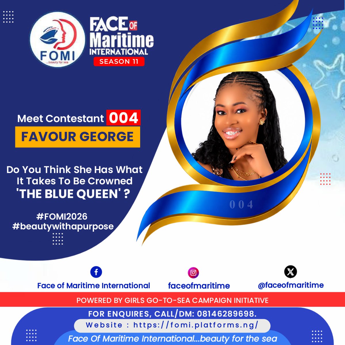 FaceOfMaritime's tweet photo. Do you think she deserves to wear the prestigious FOMI Crown? 
Tell us what you know about her!

#fomi2026 #thebluequeenedition #beautywithapurpose @q7parisskincare https://t.co/Lx229zSvge