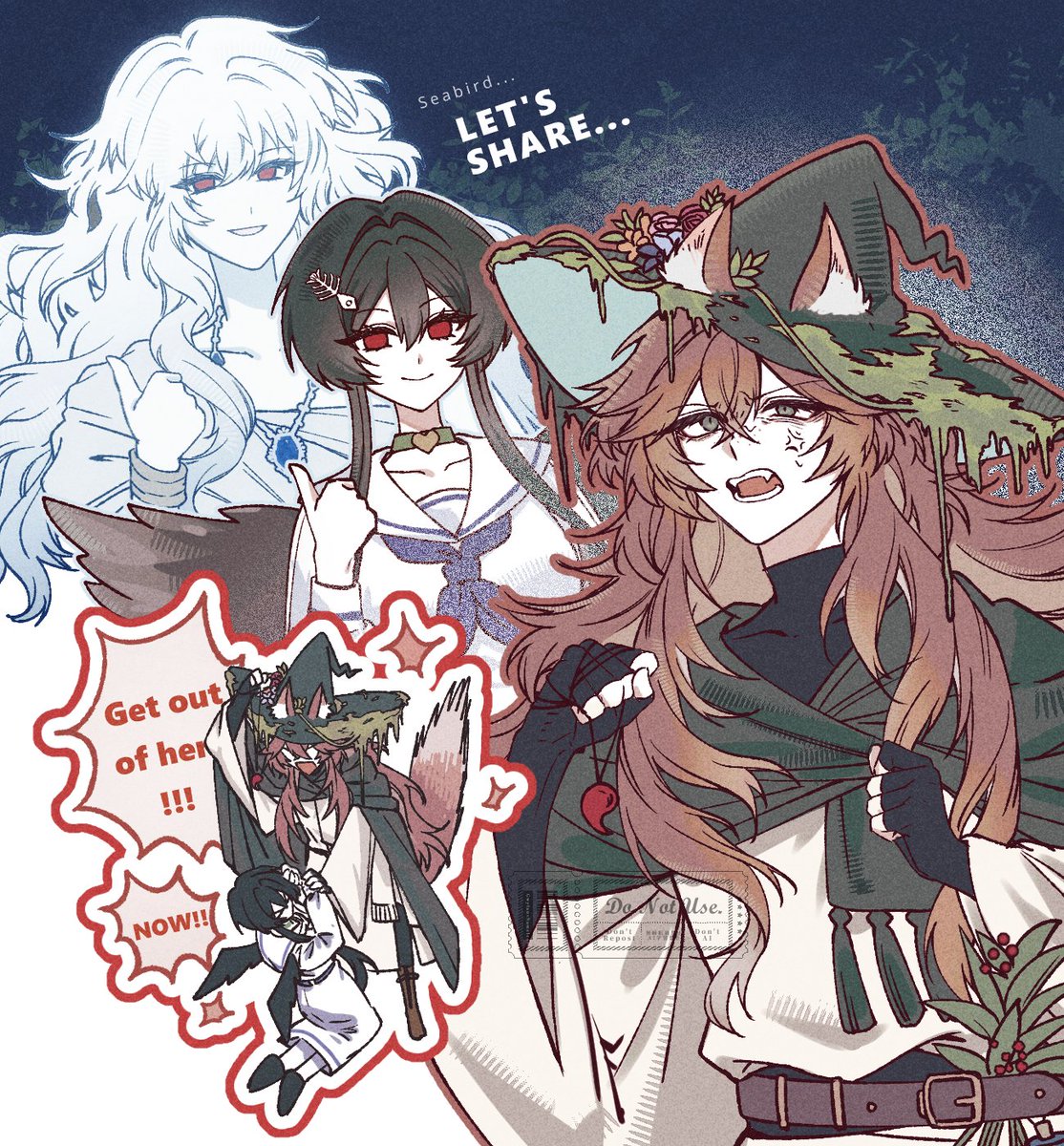 Namelesswithfox's tweet photo. #dol 
🦊🐦‍⬛+💙👻

I really love the scene where Gwylan comes to the rescue when PC gets possessed by the Ivory Wraith
That scene was SO good... but somehow, when I came back to my senses, I’d drawn something this stupid.... https://t.co/0hz8Irm53C