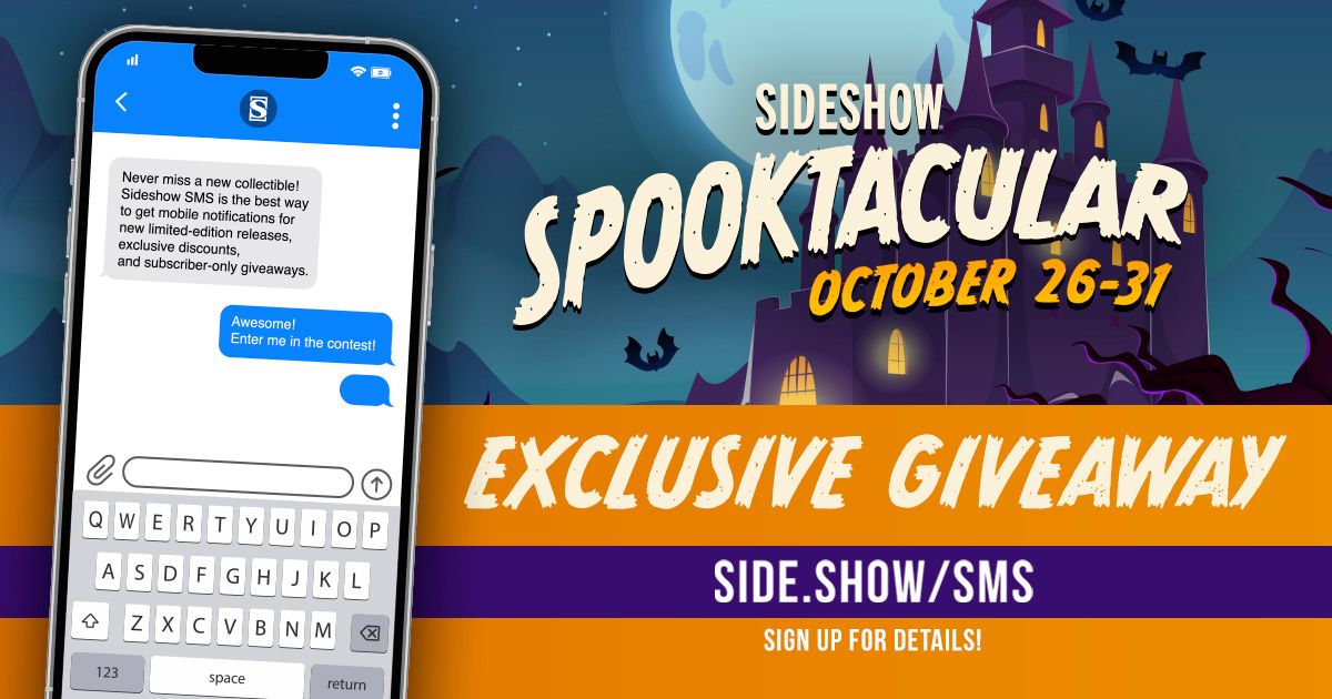 collectsideshow's tweet photo. Don't miss a moment — or a giveaway — of Sideshow's Spooktacular 2026! 🎃 https://t.co/cYL4EhAh2d is here to keep you on top of everything from Monday, October 26 through Saturday, October 31. Tricks, treats, and chaos await! https://t.co/leg7asByRq