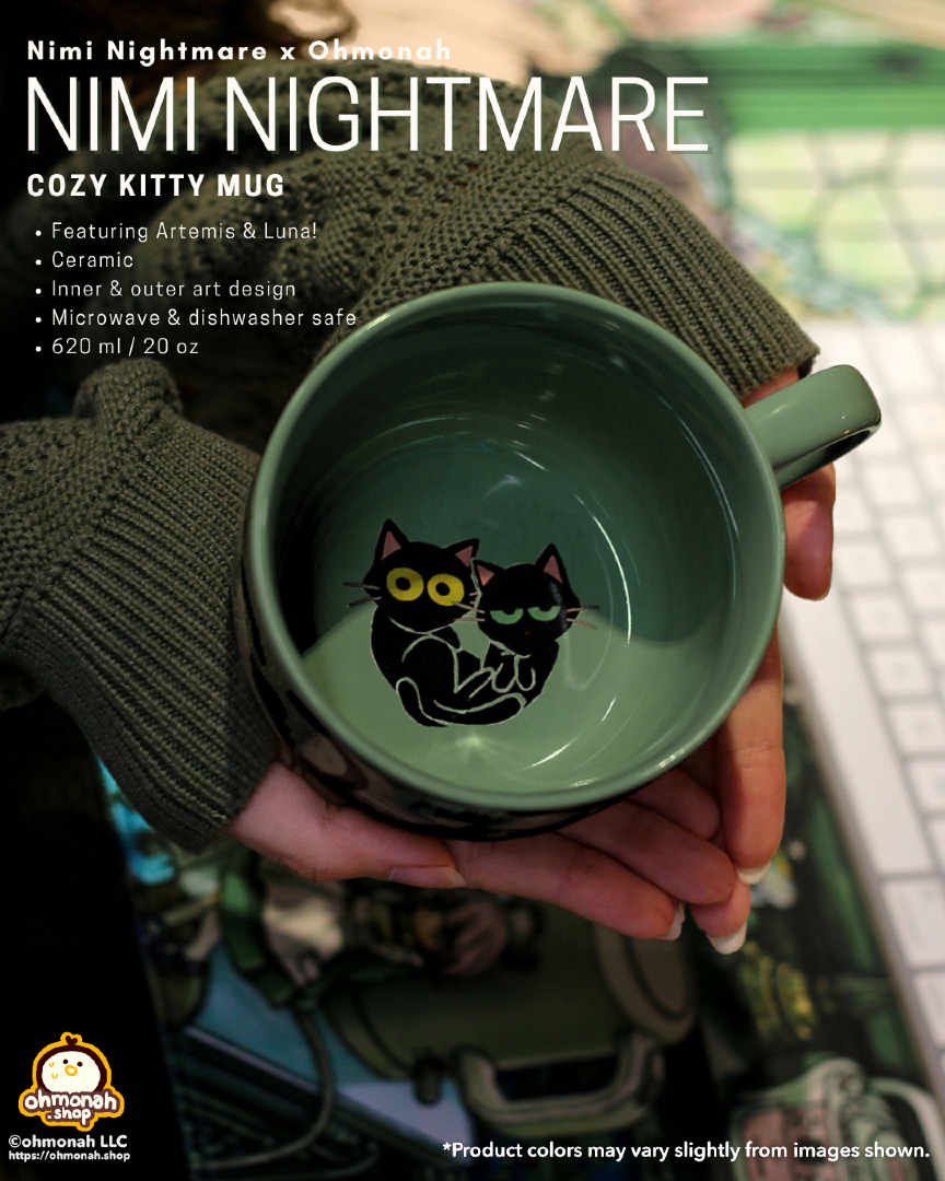 ohmonah's tweet photo. ohmonah | Nimi Nightmare
Cozy Kitty Mug
Snuggle up for for warm drinks and cozy nightmares 🌙🐾

*art card and exclusive stamp included in every order while supplies last https://t.co/2CCp6nPlph