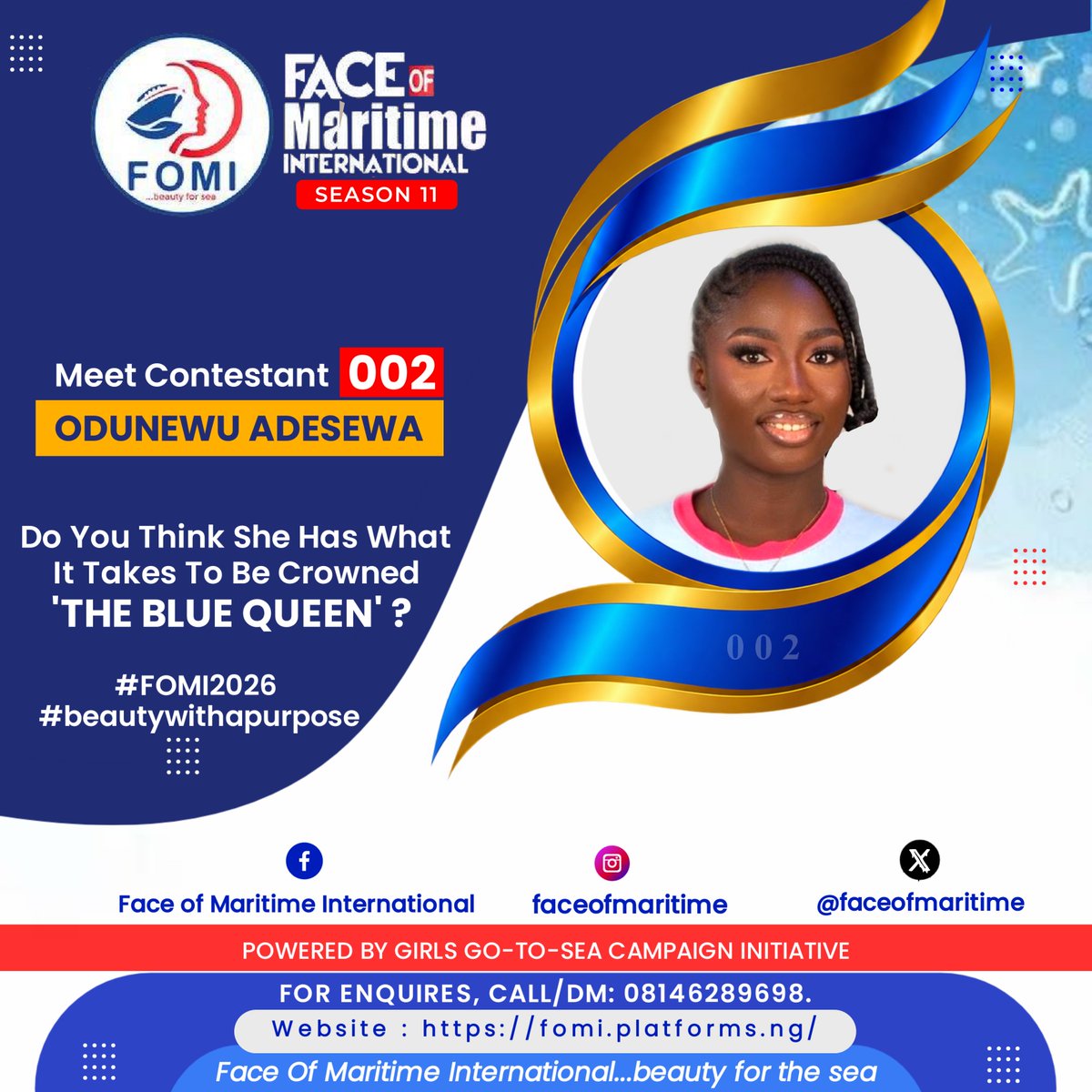 FaceOfMaritime's tweet photo. Do you think she deserves to wear the prestigious FOMI Crown? 
Tell us what you know about her!

#fomi2026 #thebluequeenedition #beautywithapurpose @q7parisskincare https://t.co/haNGoLZEYK
