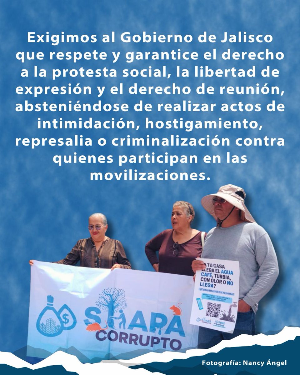 CEPAD_AC's tweet photo. 💧Las organizaciones de la sociedad civil pertenecientes a la Red TDT en la región occidente manifestamos nuestra preocupación ante la escalada de la respuesta de las autoridades frente a las movilizaciones ciudadanas que, durante las últimas semanas, se han desarrollado en distintos puntos de la Zona Metropolitana de Guadalajara (ZMG) para exigir soluciones ante la crisis del agua que se vive en Jalisco.

¡El agua es un derecho humano, no un privilegio!

Consulta el comunicado https://t.co/uaXmVnyRnI