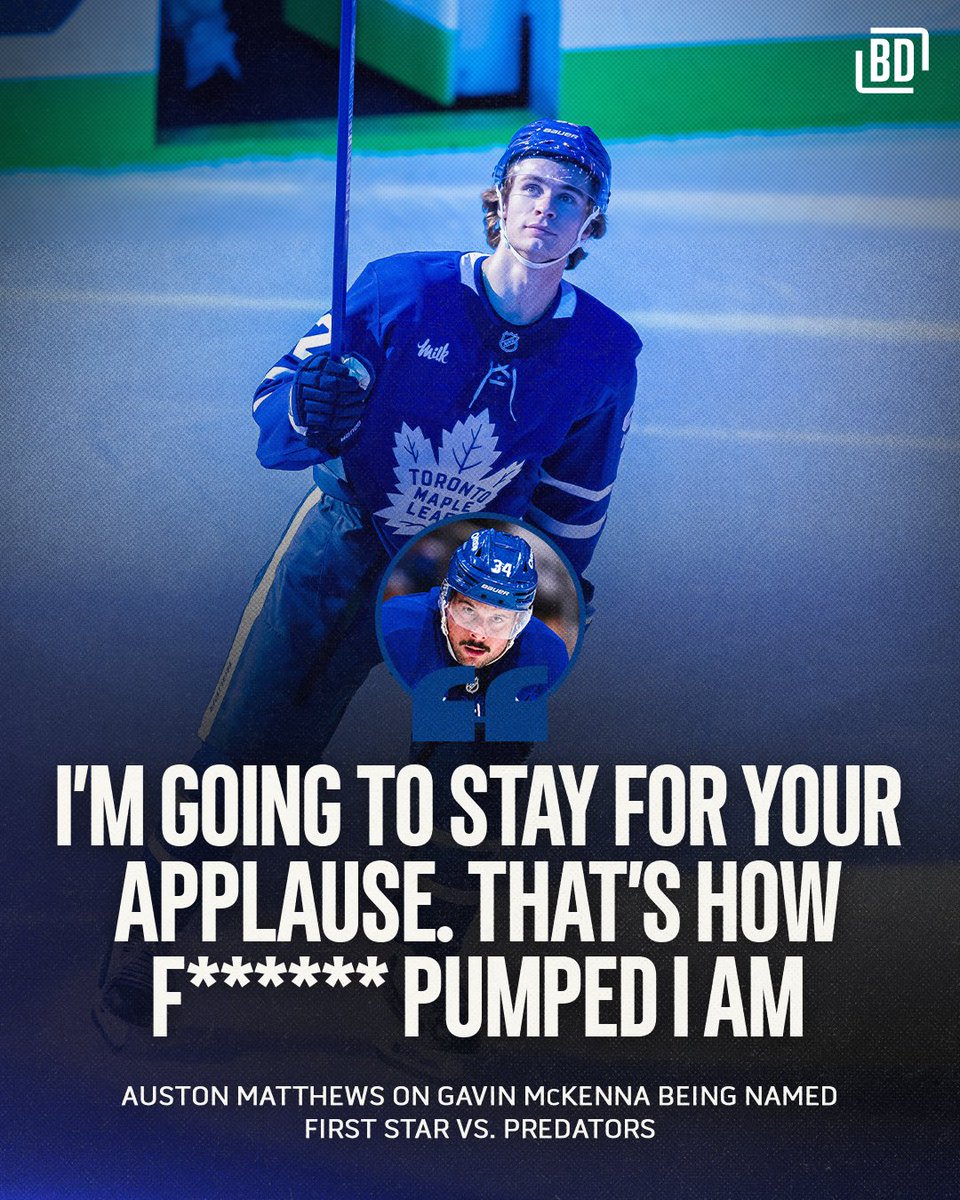 BarDown's tweet photo. Auston Matthews might just be Gavin McKenna’s biggest hype man 😅🤝

The Leafs captain was absolutely LOVING McKenna getting his moment as the first star against the Preds 🙌

🎥: mapleleafs https://t.co/IfaK2GZmYg