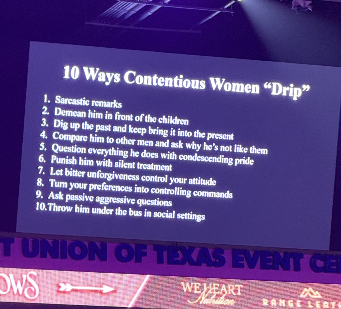 AdamPage85's tweet photo. My wife is at @conservmillenโs Share the Arrows conference with a friend. Flying back in tonight. This is a pic of Costi Hinnโs talk to the women present. Good for him! My wife sent this to me and said โPlease correct me if I ever do any of these things. I never want to be this to you!โ Sheโs a 10/10. ๐โค๏ธ