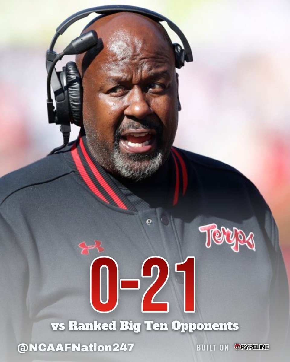 NCAAFNation247's tweet photo. Mike Locksley is now 0-21 vs Ranked #BigTen Opponents in his career at Maryland https://t.co/Gy5hQrO8Mg