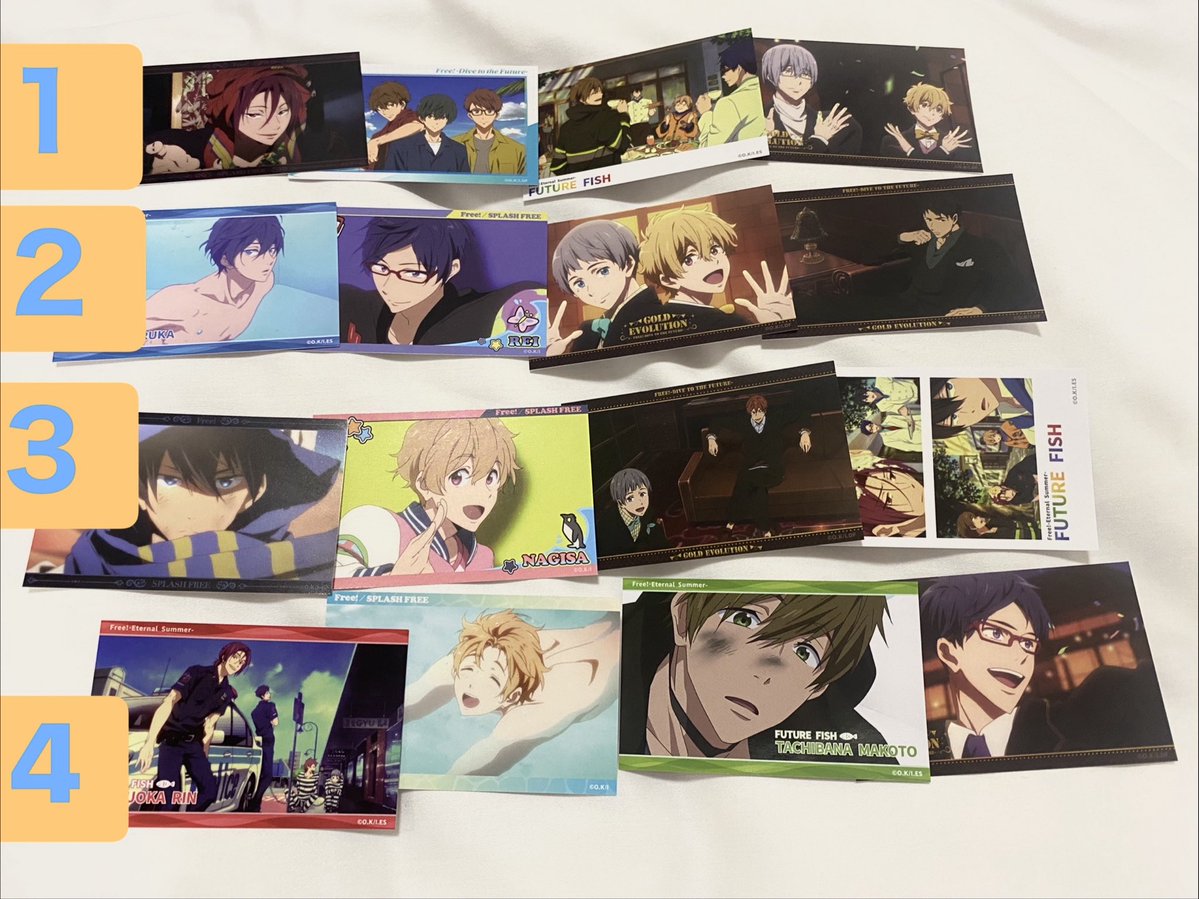 sakuton6113's tweet photo. 【交換】Free! ブロマイドコレクション Ending Scene

譲：写真１から４
求：2枚目の写真🔵

各1つずつ。4枚セットでの交換です。
本日オケコン昼夜参加予定です。
現地受け渡し希望です。よろしくお願いします。 https://t.co/Ji3wl68Z02
