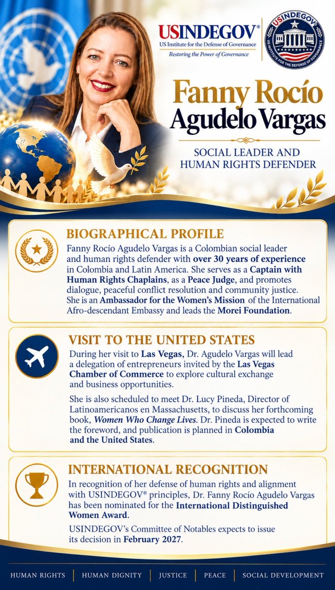 Oficial_Morei's tweet photo. Celebramos con orgullo la postulación de nuestra  directora, al International Distinguished Women Award, otorgado por el US Institute for the Defense of Governance.

Su liderazgo y vocación de servicio inspiran a seguir trabajando por la dignidad, la justicia social y los DD-HH. https://t.co/paLYGxcyAv