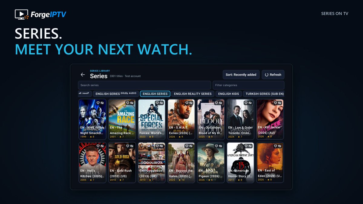 ForgeIPTV's tweet photo. Your series library, made for TV.

Browse seasons, pick an episode and carry on watching without fighting the interface.

That’s how it should be.

https://t.co/XLvyVMD361

#Series #AndroidTV #FireTV https://t.co/EBMUkWfXUT