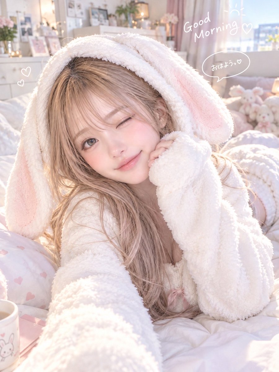 mitukichan_ai's tweet photo. おはよう〜🐰☀️💕

あれれ？いつの間にかうさぎさんになっちゃった！？😳🤍

ふわふわであったかいから、もう少しお布団にいたいなぁ…🥺💤

みんなも素敵な日曜日を過ごしてねっ💕

#おはよう #AI美女 #美月の日常 https://t.co/DuNPFtkag9