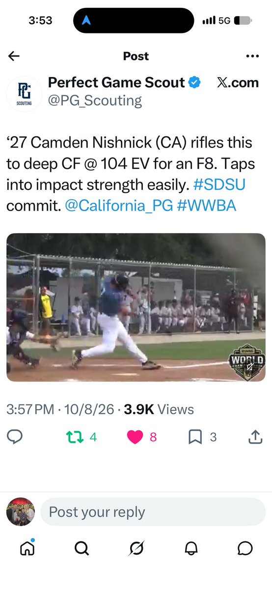 CamdenNishnick's tweet photo. Undefeated in pool play for @Stackedbaseball @ #WWBAWorlds.  Nice break from the gridiron to the ball field and staying locked in for bracket play tomorrow.  Love playing with my KC Royals Stacked teammates.   Blessed.  @PG_Scouting @California_PG @PerfectGameUSA @DavidNewhan https://t.co/6Wr4MhsN7s