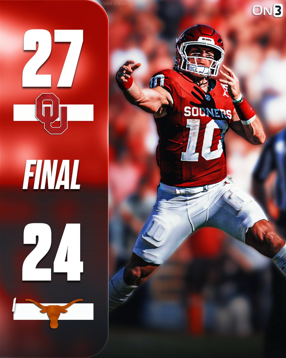On3's tweet photo. OKLAHOMA STUNS #1 TEXAS🤯

https://t.co/jLHiGAqhSD https://t.co/OA12uFGV4a