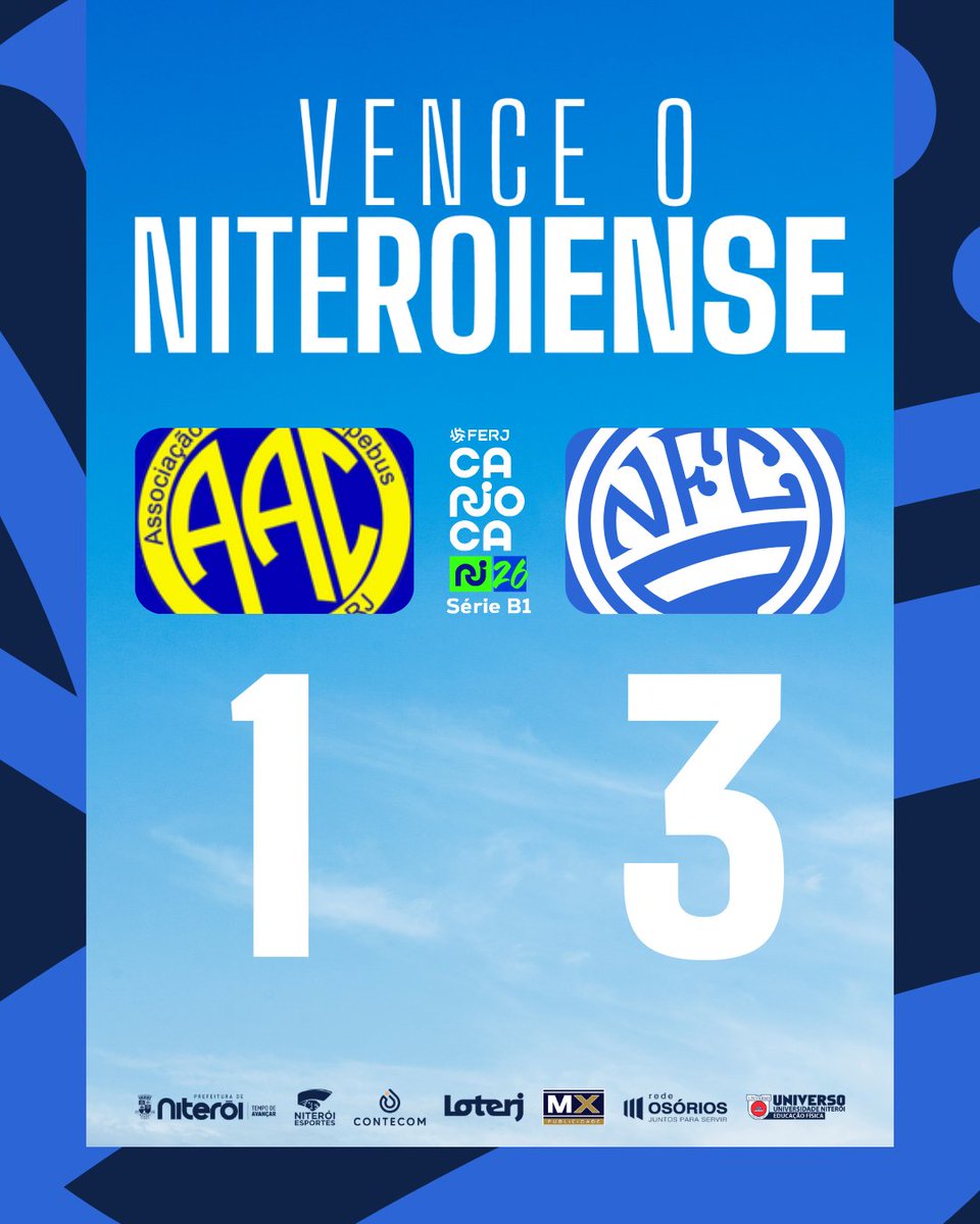 niteroiensefc's tweet photo. 💙🤍 VENCE O NITEROIENSE!

O Niteroiense venceu o Carapebus por 3 a 1, fora de casa, pela sexta rodada do Carioca Série B1. Caio Miranda, Lekinho e Brenin marcaram os gols da equipe.

Seguimos firmes na luta pelo acesso. Vamos juntos, Niterói! 🛫 https://t.co/4mMvmKKNvC