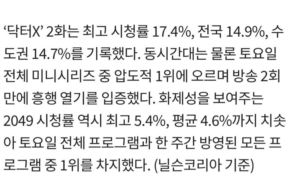 92geewonnini's tweet photo. 아니미친거아니야...???
아직 2화밖에 안했는데 시청률 14.9%임...
최고시청률은 17.4%야...............
아니꿈인가 진짜온세상이 닥터X를 보고있어... https://t.co/ZajHyg08dG