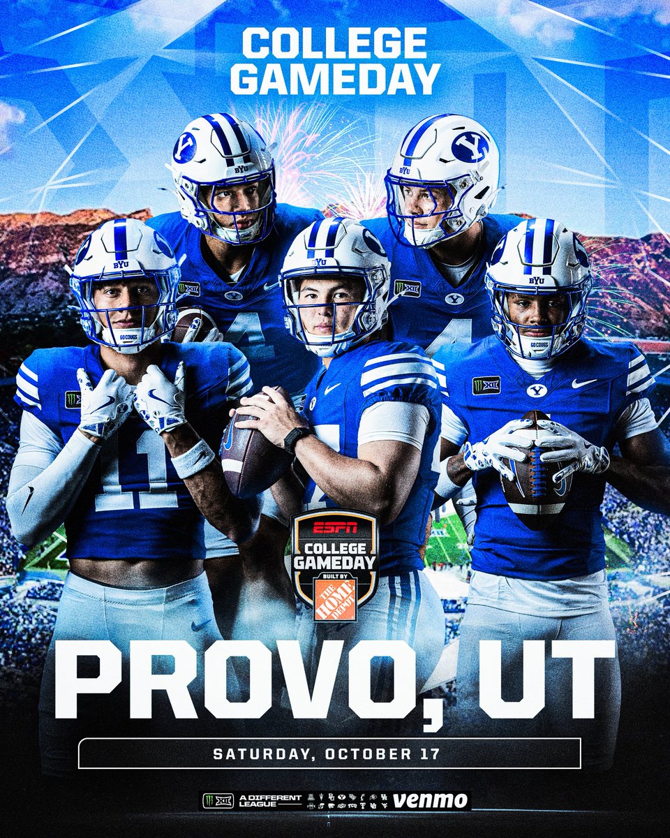 Big12Conference's tweet photo. BYU takes center stage‼️

College Gameday is headed to Provo https://t.co/QVWxqkCWGT