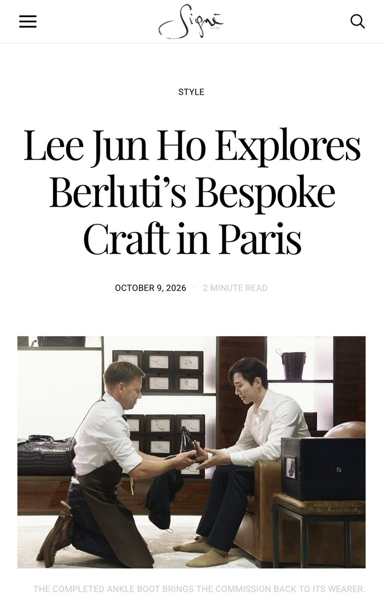 le2jh_vicky's tweet photo. 261009 Lee Jun Ho Explores Berluti’s Bespoke Craft in Paris / SIGNÉ MAGAZINE

https://t.co/YHa3FlWFvv

#이준호 #LEEJUNHO
#BERLUTI #벨루티
#BespokeCampaign
-
○ Berluti’s Paris chapter with Lee Jun Ho follows a bespoke commission through measurement, first fittings and the arrival of a finished Forestière suit and ankle boots.
○ Two crafts, one conversation
○ From fitting to finished piece