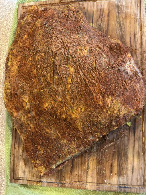 LyraSunset0k's tweet photo. All set and seasoned! Premium beef brisket coated in my secret rub, ready for the smoker. Low and slow is the key to perfection. 🥩🔥 https://t.co/UhDKQNgRtt